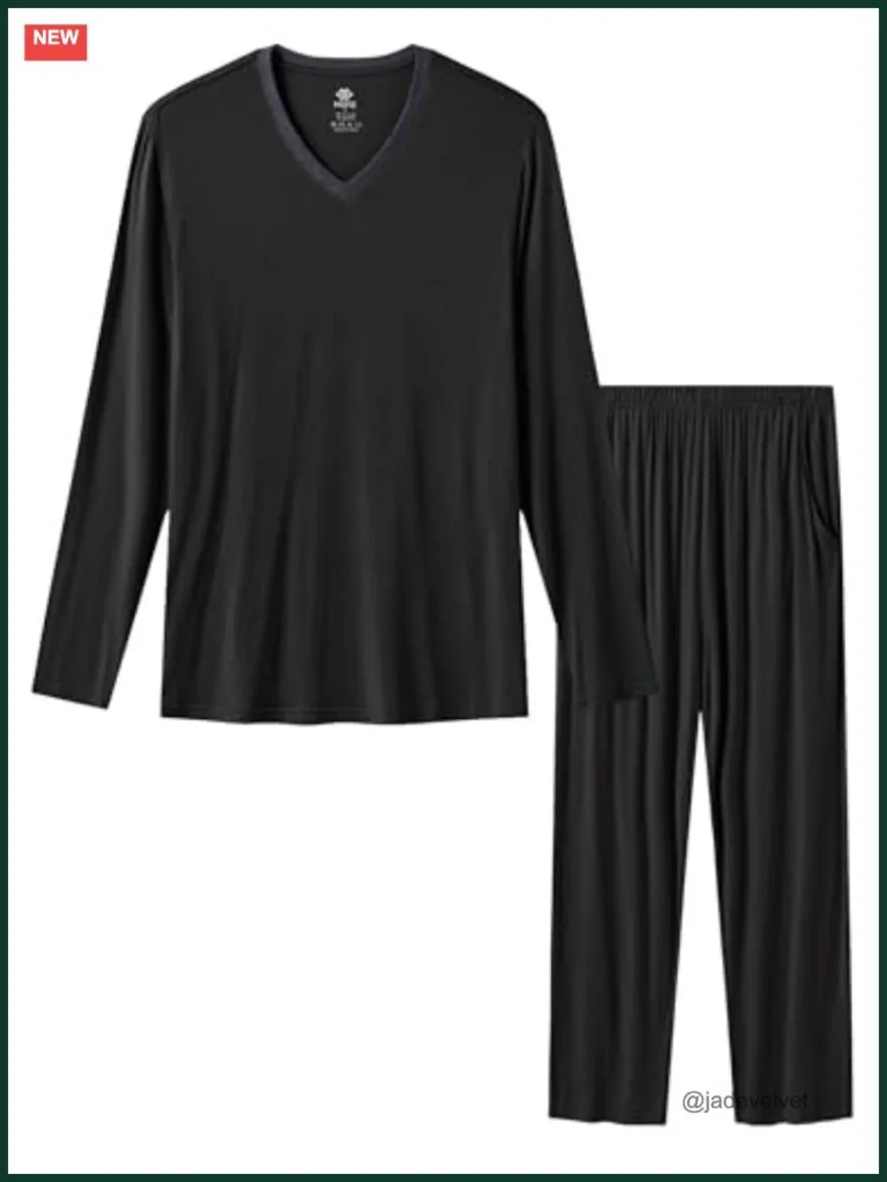 Men's Pajama Set - Soft Modal Long Sleeve V-Neck with Pockets